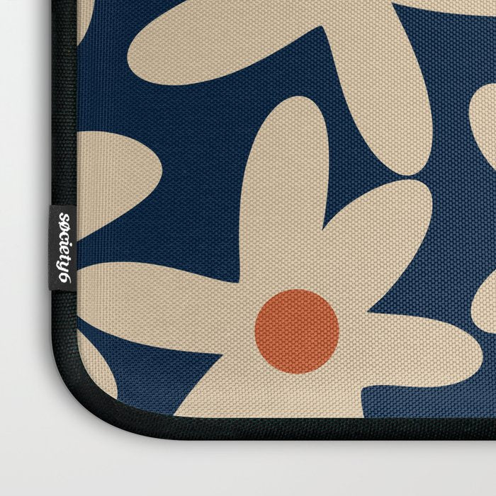 Daisy Time Retro Floral Pattern in Midcentury Blue Orange Beige Laptop Sleeve Gallery Image 3