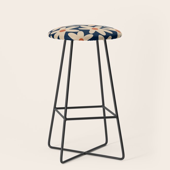Daisy Time Retro Floral Pattern in Midcentury Blue Orange Beige Stool Gallery Image 1