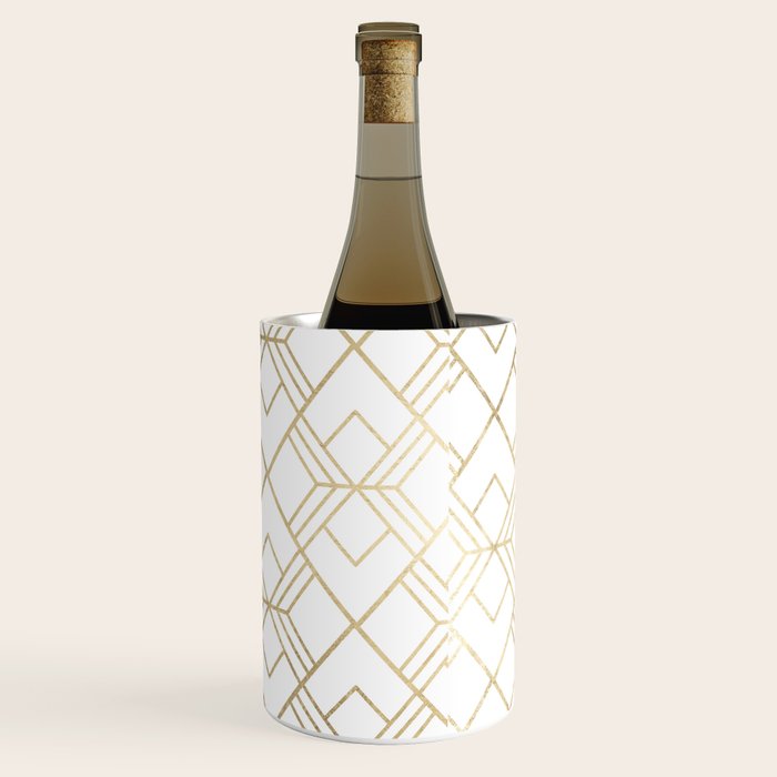 Geometrical white faux gold elegant stylish diamonds Wine Chiller Gallery Image 3