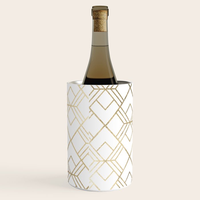 Geometrical white faux gold elegant stylish diamonds Wine Chiller Gallery Image 2