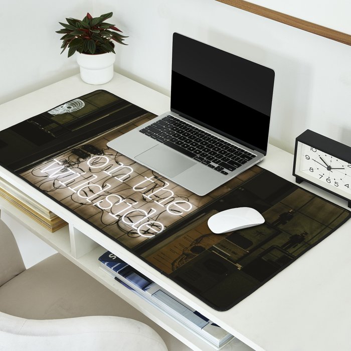 Hey Baby Take a Walk on the Wild Side -  70s Lou Reed quote street art neon retro typography Desk Mat Gallery Image 2