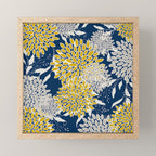 Floral Leaves and Blooms, Navy Blue, Yellow, Beige Mini Art Print Gallery Image 1