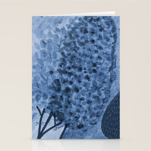Garden Lilac Flower Painting in Navy Blue Stationery Card Gallery Image 1