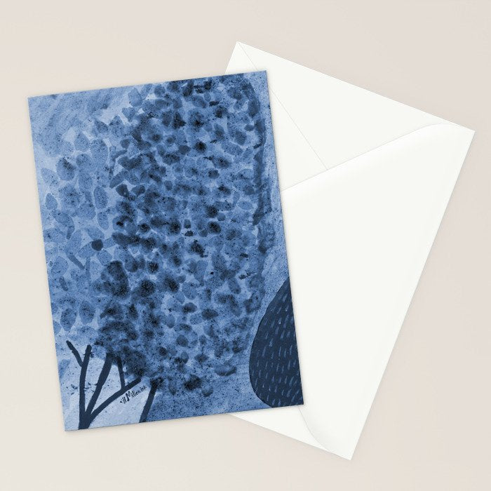 Garden Lilac Flower Painting in Navy Blue Stationery Card Gallery Image 2