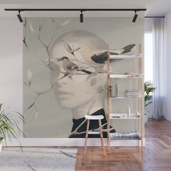 Woman and Birds 2 Wall Mural Gallery Image 1