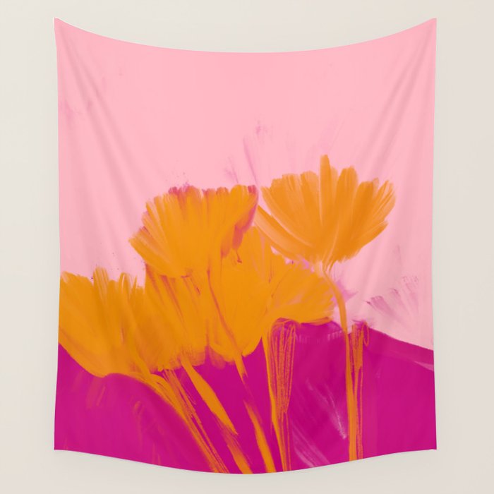 Bloom In Orange & Pink Wall Tapestry Gallery Image 4