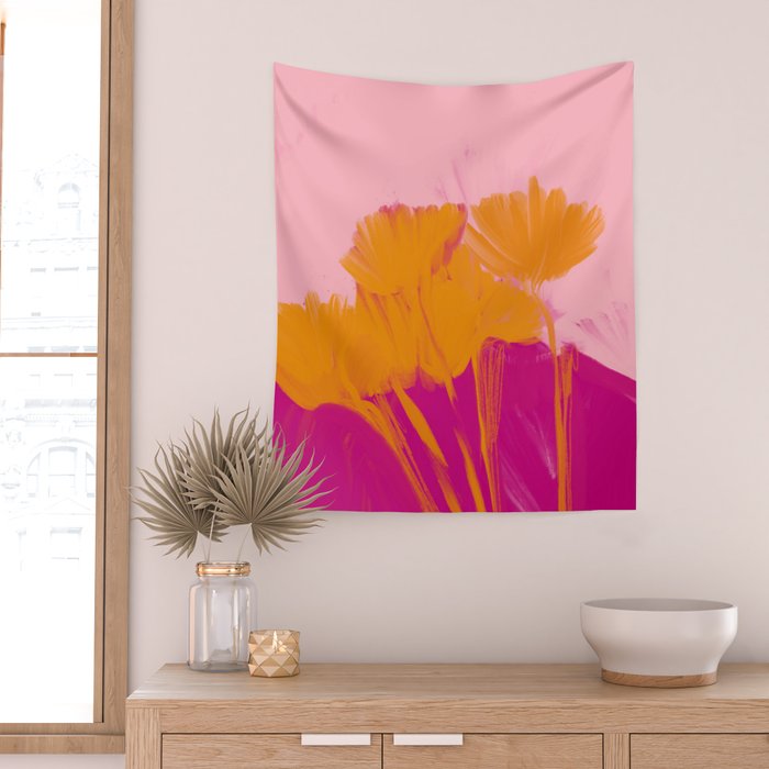 Bloom In Orange & Pink Wall Tapestry Gallery Image 2