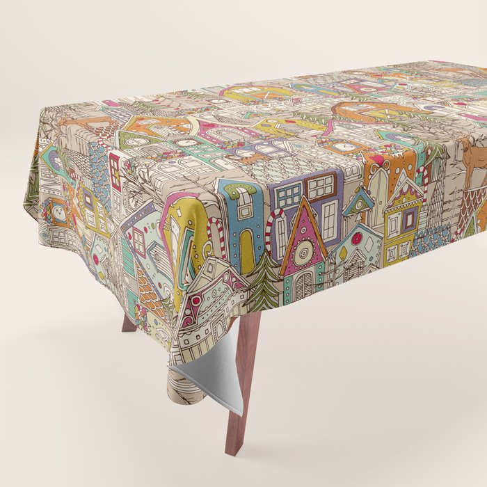 vintage gingerbread town Tablecloth Gallery Image 1