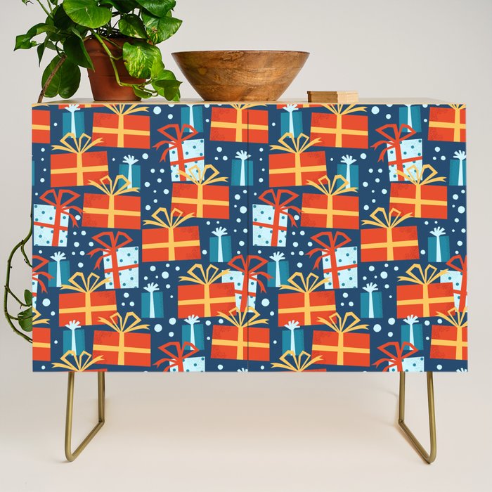 Christmas presents red and blue pattern Credenza Gallery Image 1