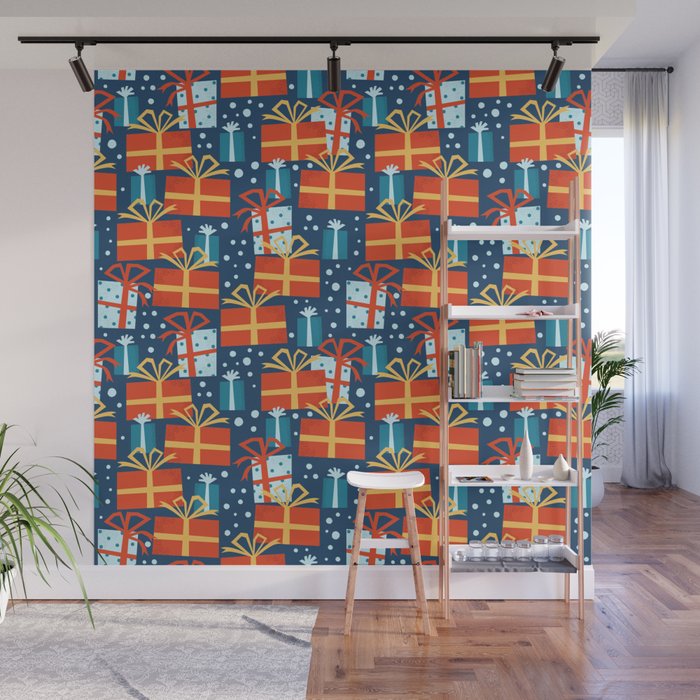 Christmas presents red and blue pattern Wall Mural Gallery Image 1