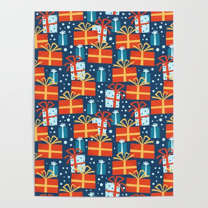 Christmas presents red and blue pattern Poster Gallery Image 1