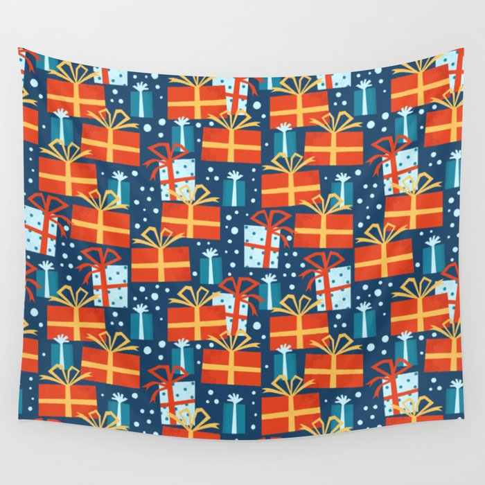 Christmas presents red and blue pattern Wall Tapestry Gallery Image 4