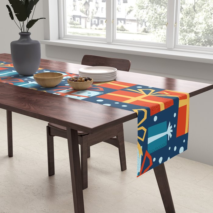 Christmas presents red and blue pattern Table Runner Gallery Image 2