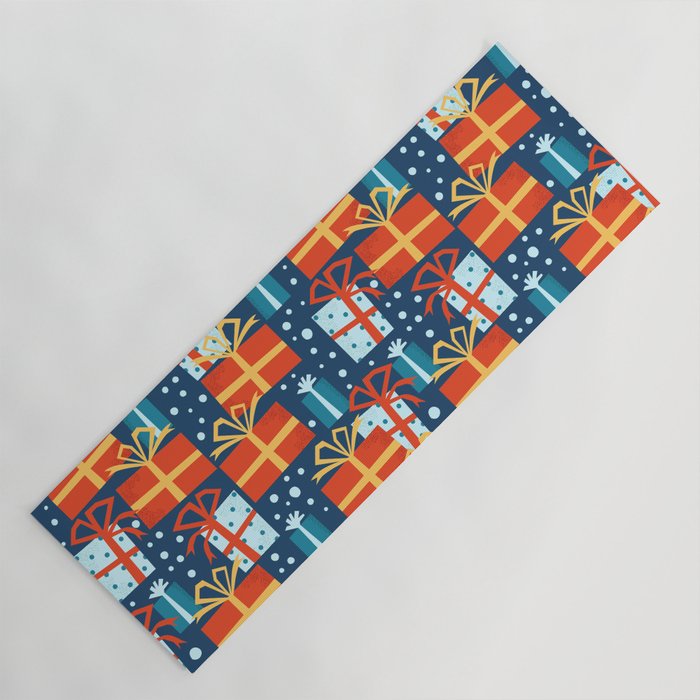 Christmas presents red and blue pattern Yoga Mat Gallery Image 1