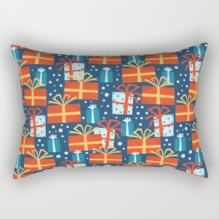 Christmas presents red and blue pattern Rectangular Pillow Gallery Image 1