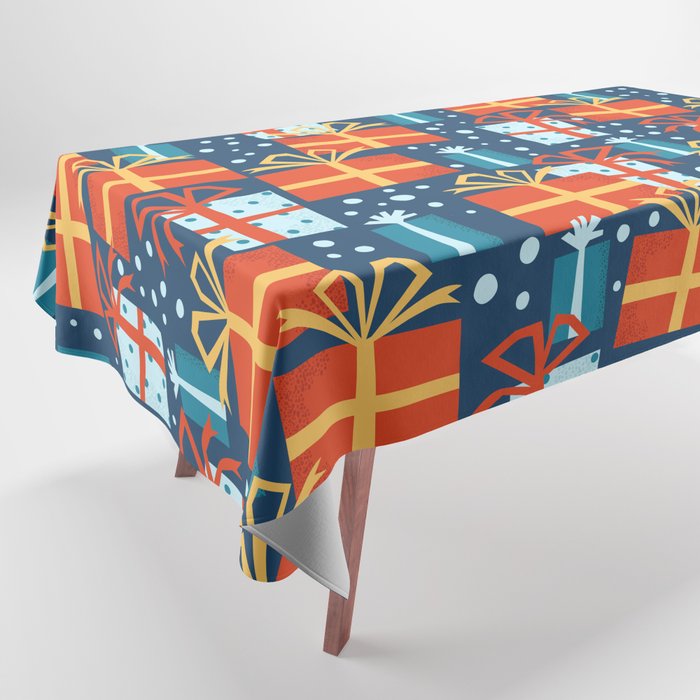 Christmas presents red and blue pattern Tablecloth Gallery Image 1