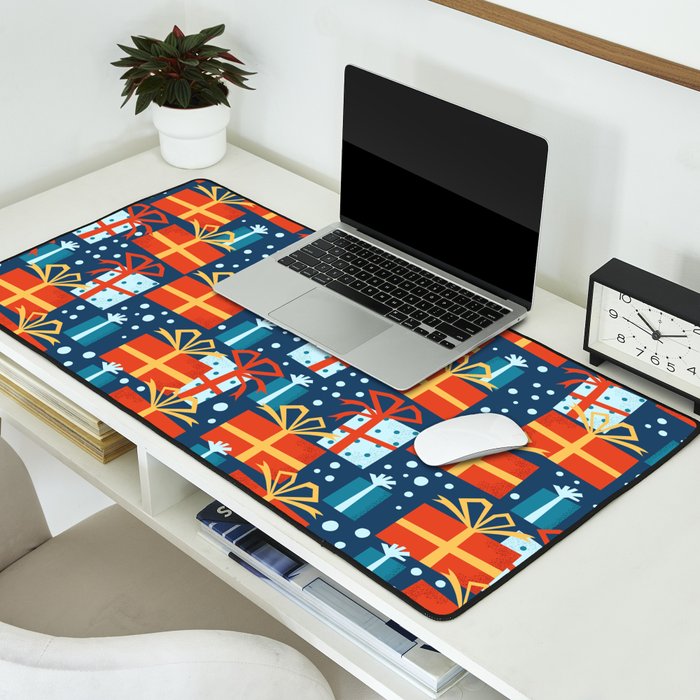 Christmas presents red and blue pattern Desk Mat Gallery Image 2