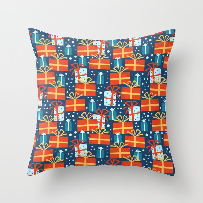 Christmas presents red and blue pattern Throw Pillow Gallery Image 6