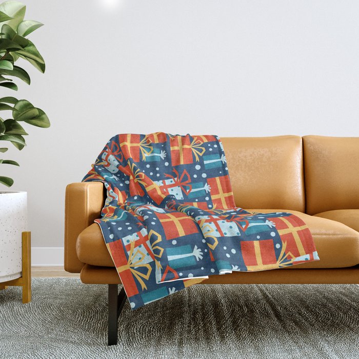 Christmas presents red and blue pattern Throw Blanket Gallery Image 1