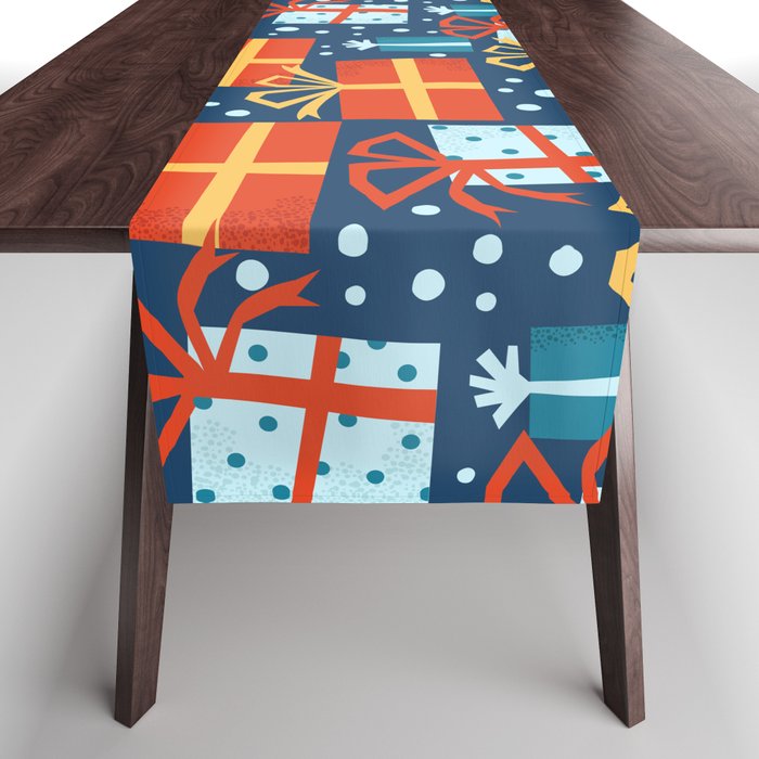 Christmas presents red and blue pattern Table Runner Gallery Image 1