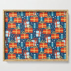 Christmas presents red and blue pattern Serving Tray Gallery Image 1