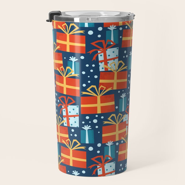 Christmas presents red and blue pattern Travel Mug Gallery Image 3