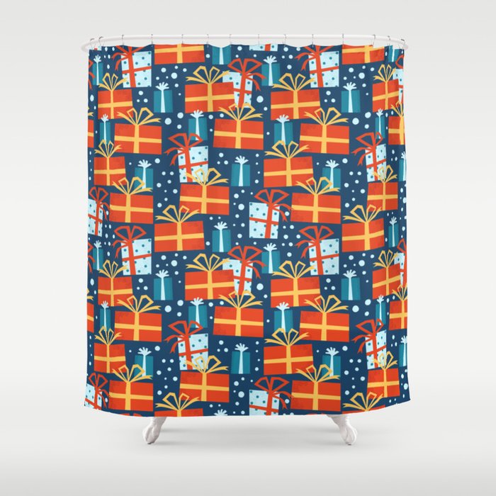 Christmas presents red and blue pattern Shower Curtain Gallery Image 1