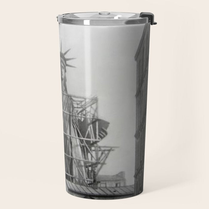 Piecing Together of the Architecture of the Statue Of Liberty In Paris, 1886 black and white photograph Travel Mug Gallery Image 2