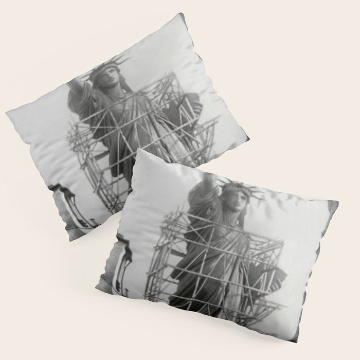 Piecing Together of the Architecture of the Statue Of Liberty In Paris, 1886 black and white photograph Pillow Sham Gallery Image 3