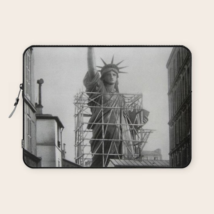 Piecing Together of the Architecture of the Statue Of Liberty In Paris, 1886 black and white photograph Laptop Sleeve Gallery Image 1