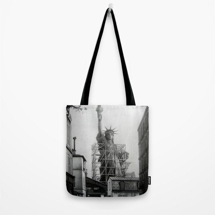 Piecing Together of the Architecture of the Statue Of Liberty In Paris, 1886 black and white photograph Tote Bag Gallery Image 2