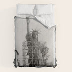 Piecing Together of the Architecture of the Statue Of Liberty In Paris, 1886 black and white photograph Comforter Gallery Image 6