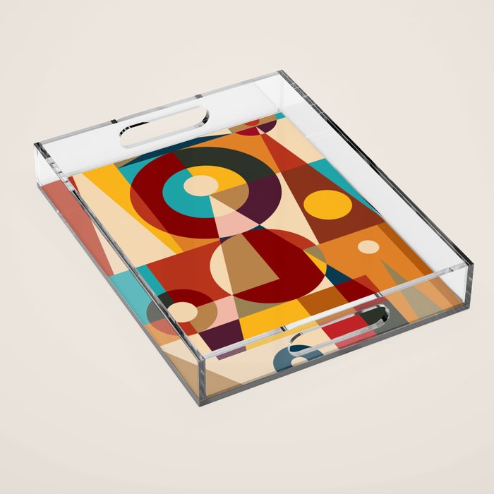 Retro Geometric Collage Acrylic Tray Gallery Image 1
