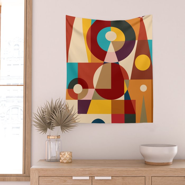 Retro Geometric Collage Wall Tapestry Gallery Image 2