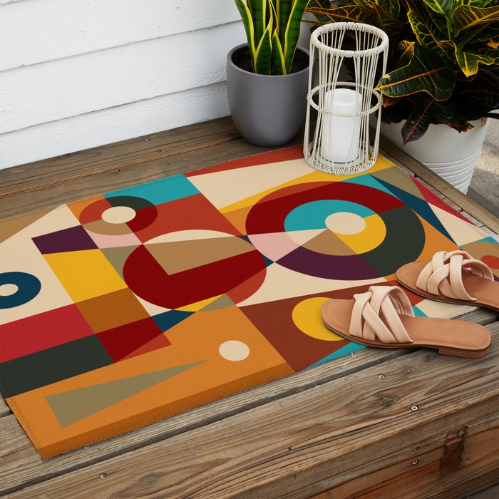 Retro Geometric Collage Outdoor Rug Gallery Image 2