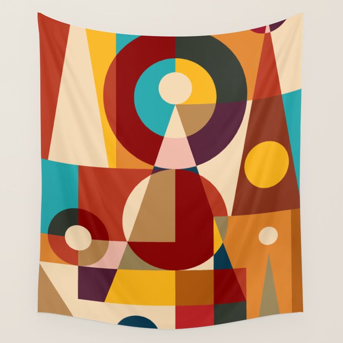 Retro Geometric Collage Wall Tapestry Gallery Image 1