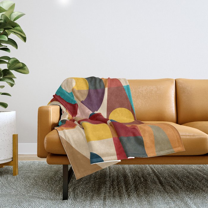 Retro Geometric Collage Throw Blanket Gallery Image 1