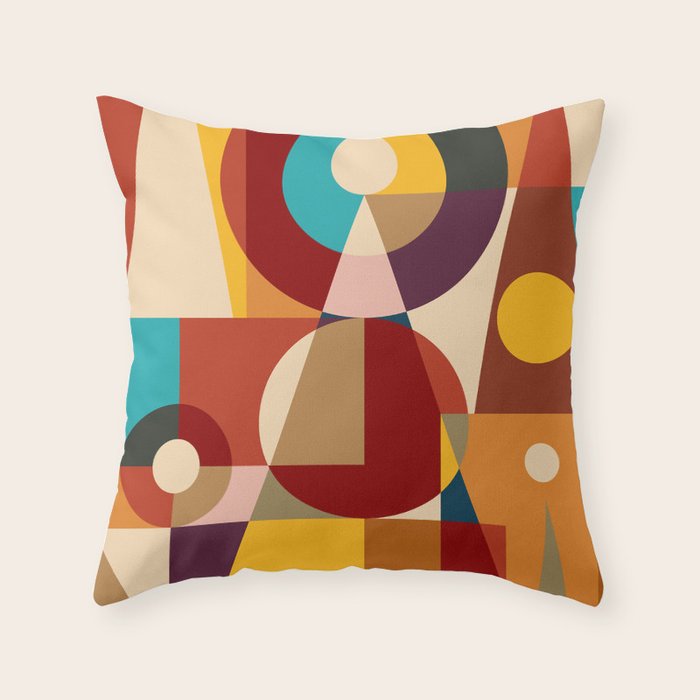 Retro Geometric Collage Throw Pillow Gallery Image 1