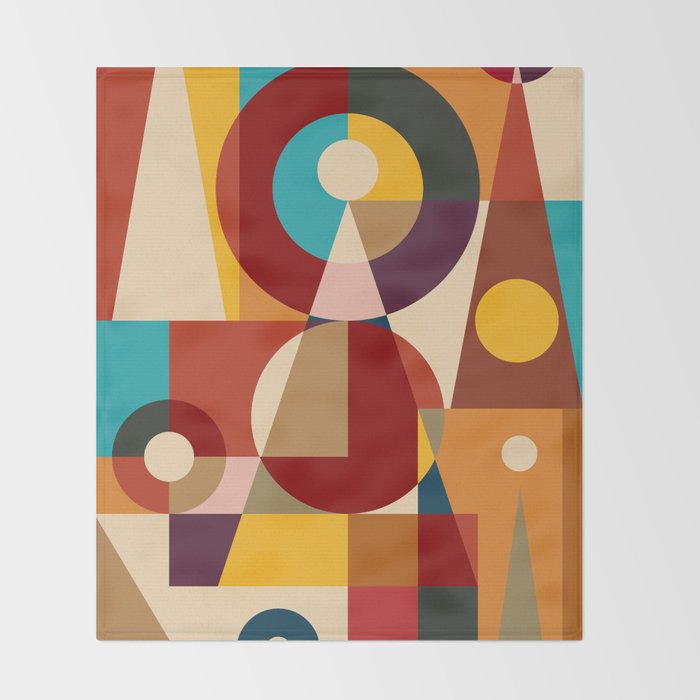 Retro Geometric Collage Throw Blanket Gallery Image 2