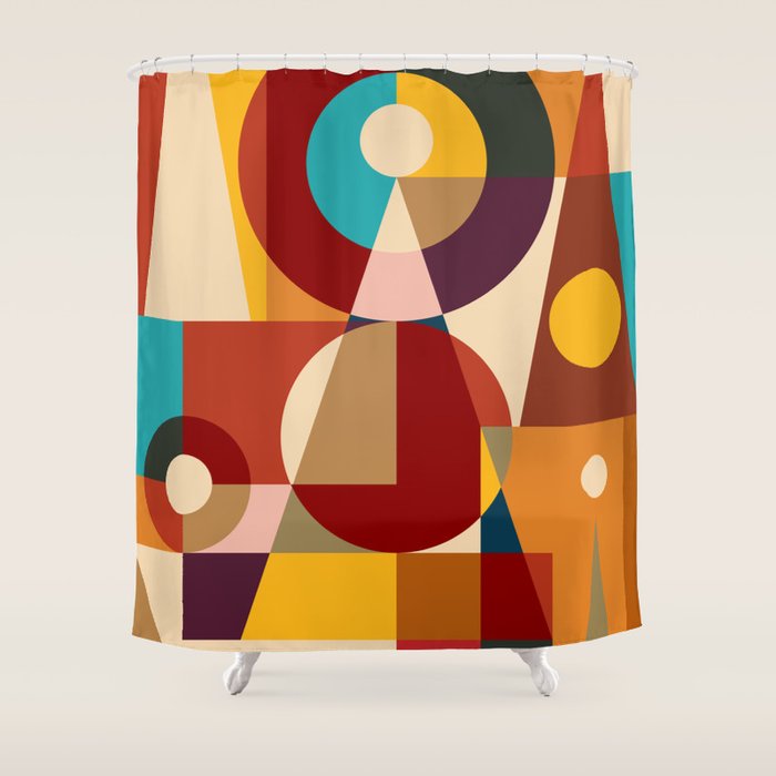 Retro Geometric Collage Shower Curtain Gallery Image 1