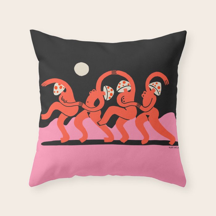 Full Moon Mushroom Dance  Throw Pillow Gallery Image 1