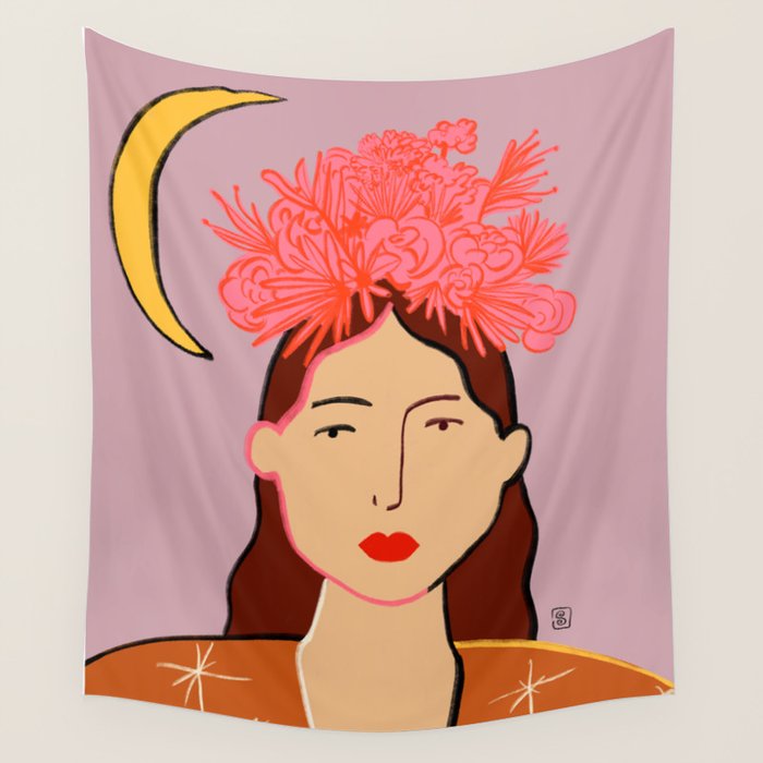 GIRL WITH FLOWER CROWN Wall Tapestry Gallery Image 4