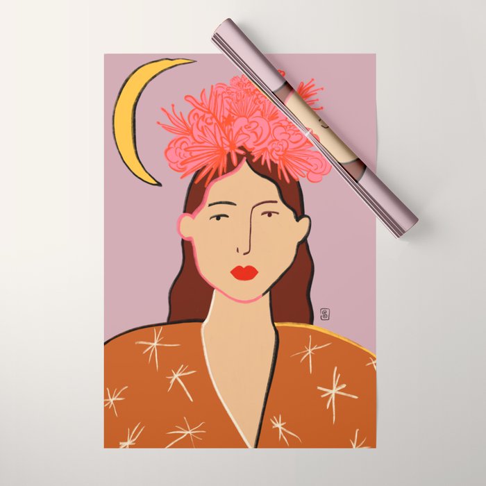 GIRL WITH FLOWER CROWN Wrapping Paper Gallery Image 1