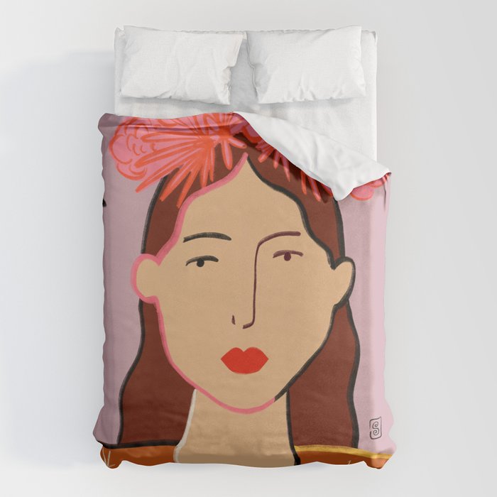 GIRL WITH FLOWER CROWN Duvet Cover Gallery Image 1