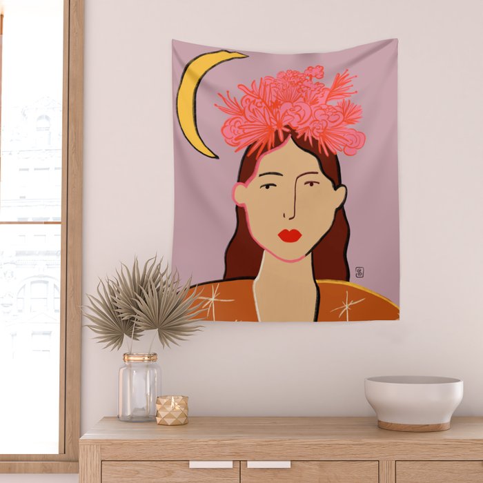 GIRL WITH FLOWER CROWN Wall Tapestry Gallery Image 2