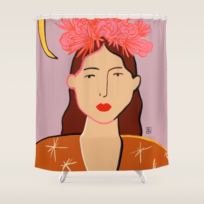 GIRL WITH FLOWER CROWN Shower Curtain Gallery Image 1