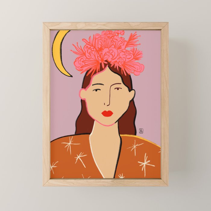 GIRL WITH FLOWER CROWN Mini Art Print Gallery Image 1