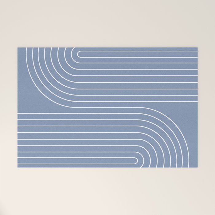 Minimal Line Curvature XIII Natural Blue Mid Century Modern Arch Abstract Welcome Mat Gallery Image 1