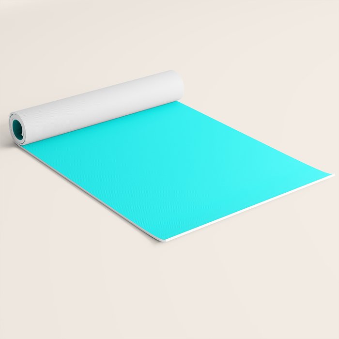 AQUA CYAN Solid Color Plain Neon Blue Shade  Yoga Mat Gallery Image 2