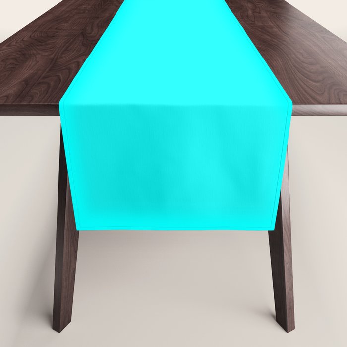 AQUA CYAN Solid Color Plain Neon Blue Shade  Table Runner Gallery Image 1